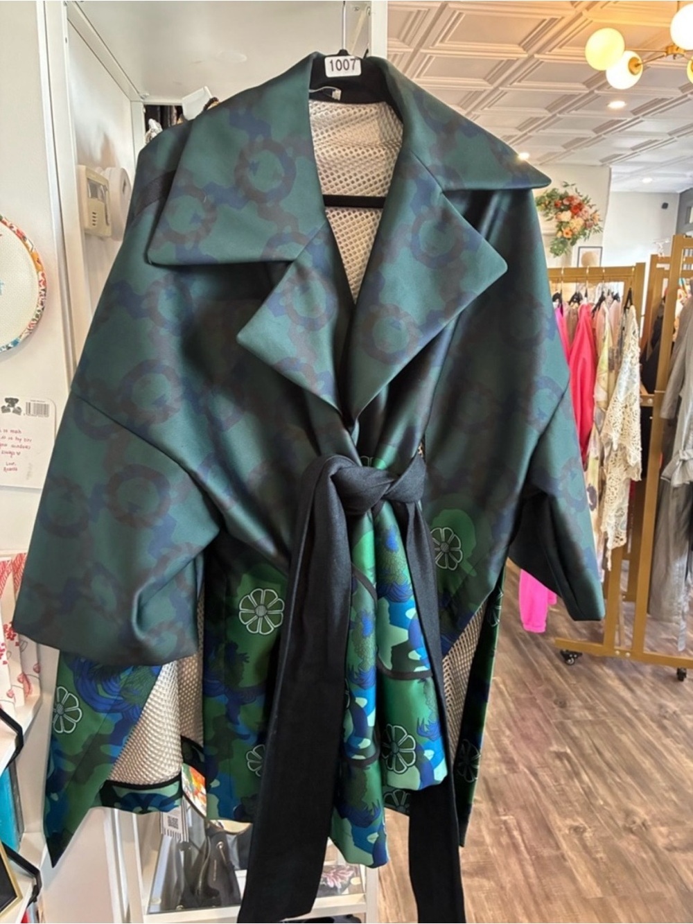 Odeeh Floral Belted Kimono-Style Jacket with Black Fabric Belt - NWT